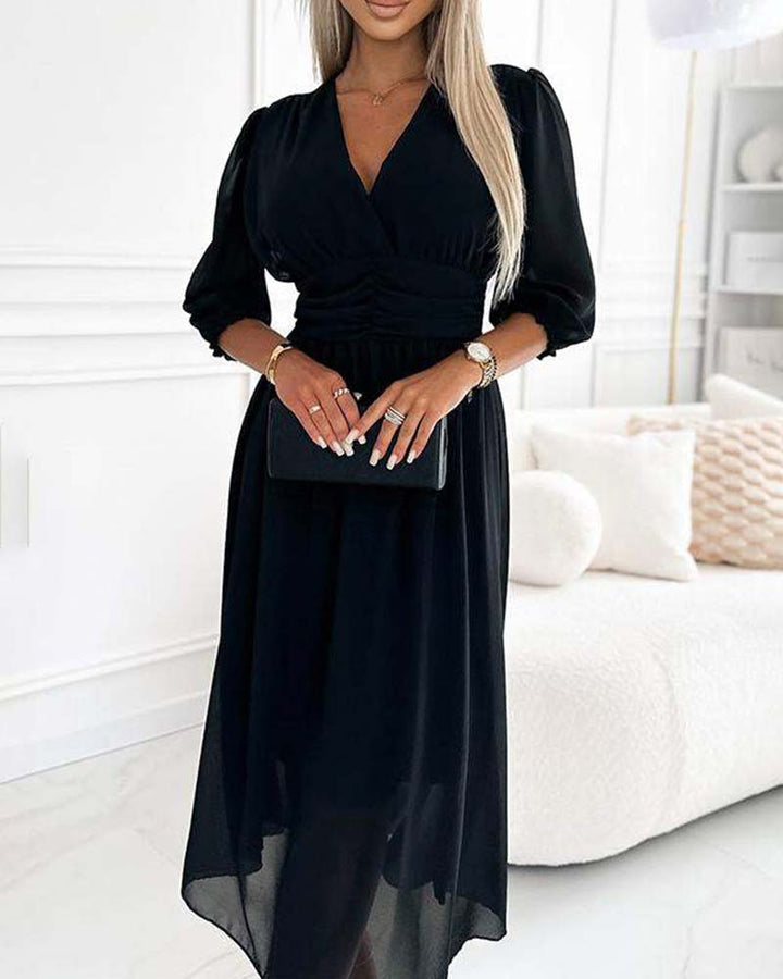 Dianne | V-Neck Solid Color Waist Dress