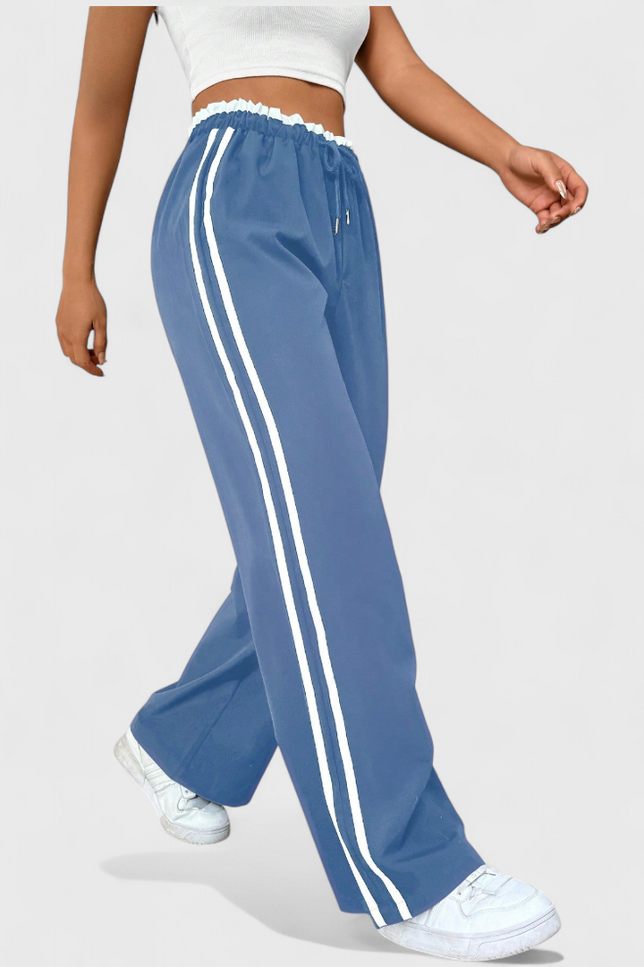 Alanys side-detail flared sport pants with double side stripes and drawstring waist