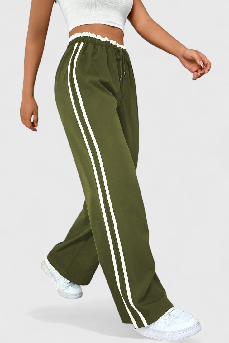 Alanys side-detail flared sport pants with double side stripes and drawstring waist