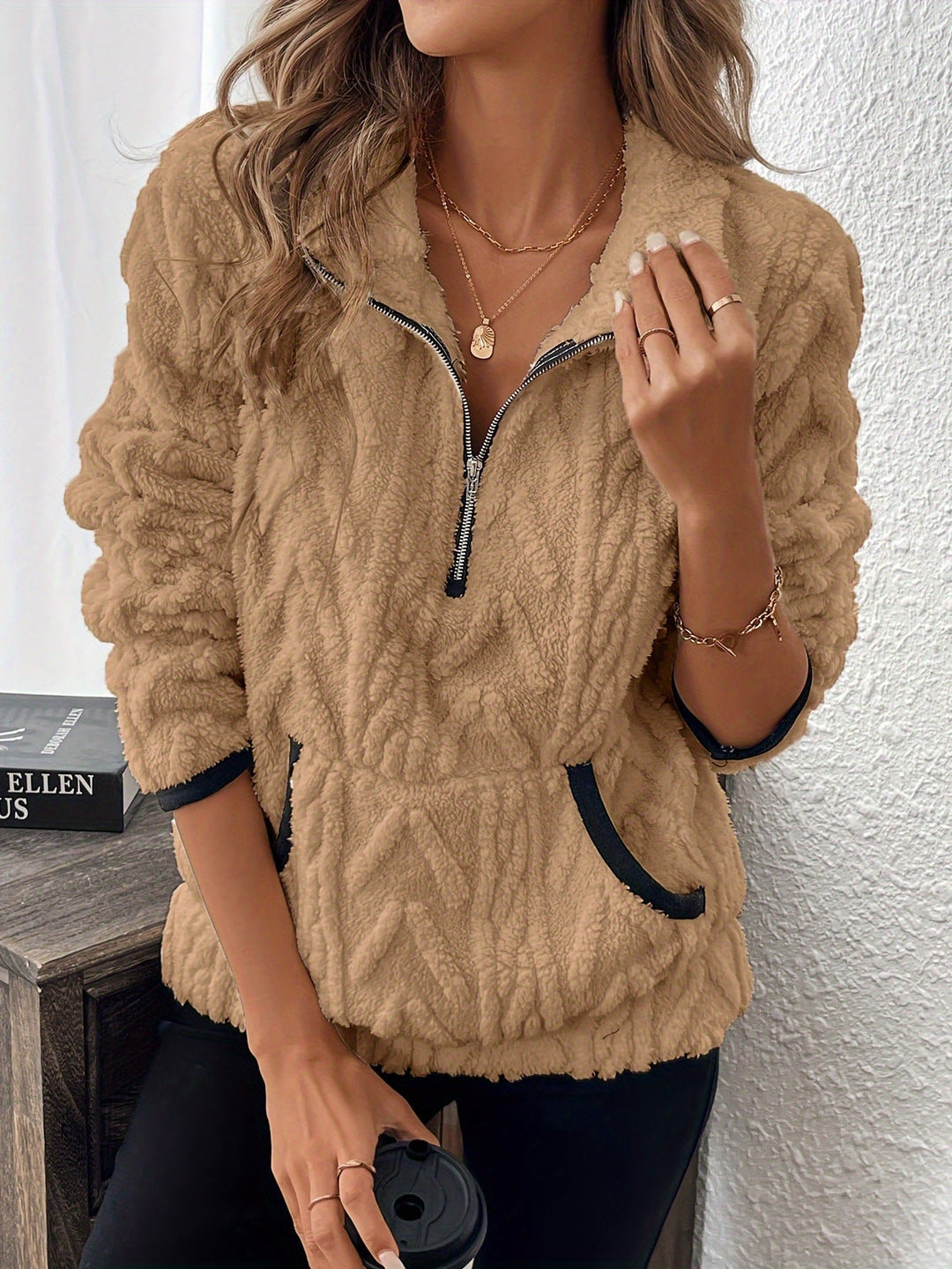 Harper | Fuzzy Half-Zip Sweatshirt with Pockets