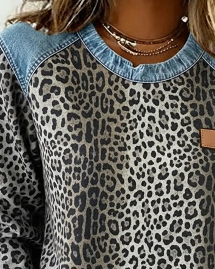 Mica | Leopard Print Patchwork Denim Jumper