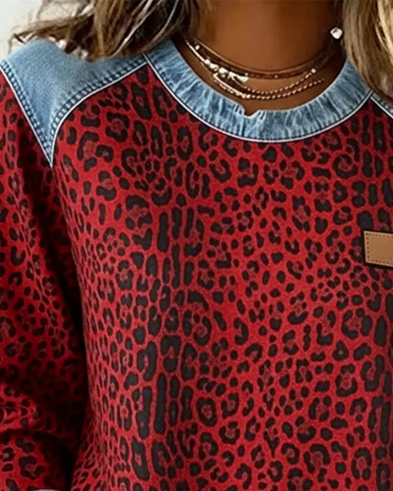Mica | Leopard Print Patchwork Denim Jumper