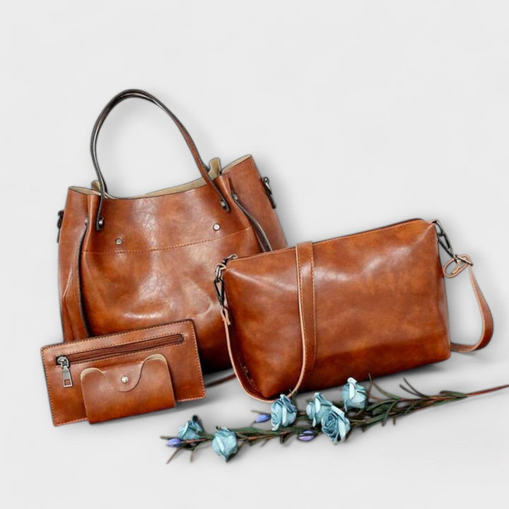 Olivia 4-piece vintage bag set with tote, shoulder bag, clutch and wallet