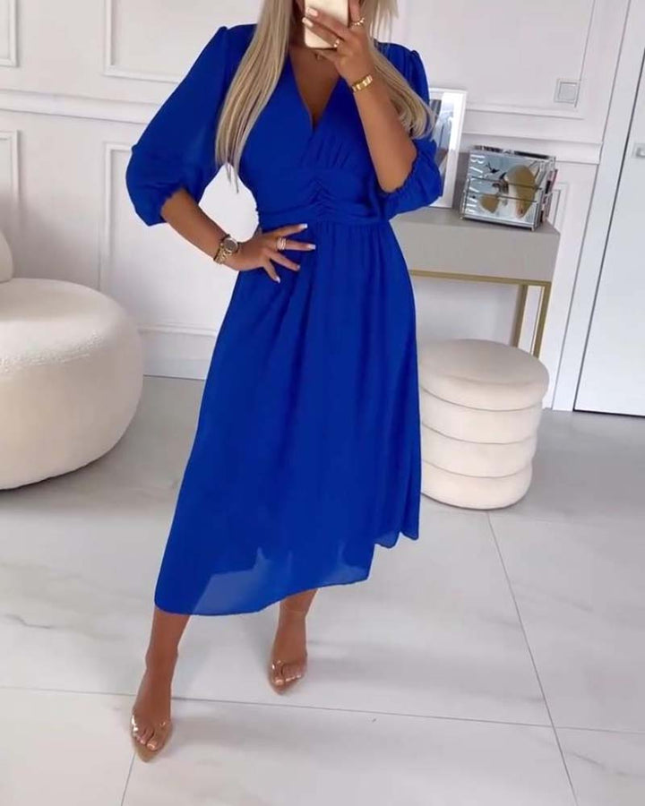 Dianne | V-Neck Solid Color Waist Dress