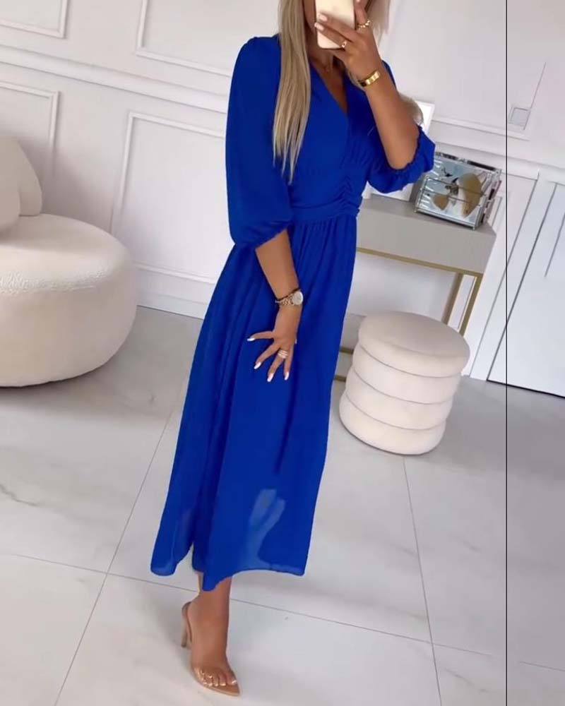 Dianne | V-Neck Solid Color Waist Dress