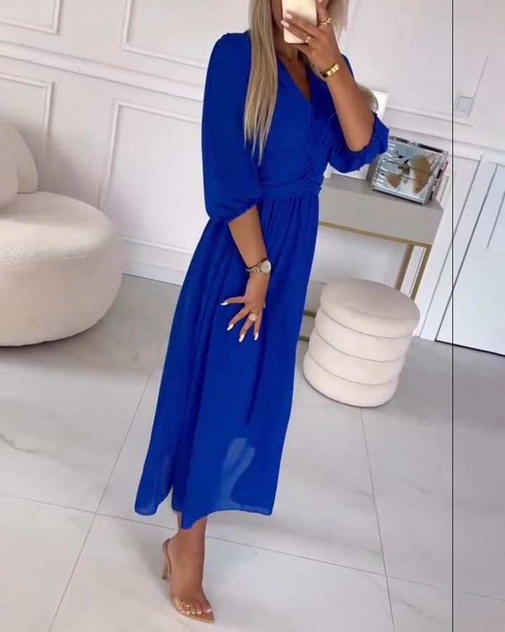 Dianne | V-Neck Solid Color Waist Dress