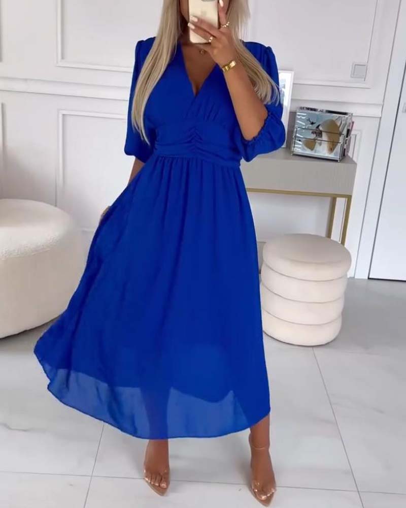 Dianne | V-Neck Solid Color Waist Dress