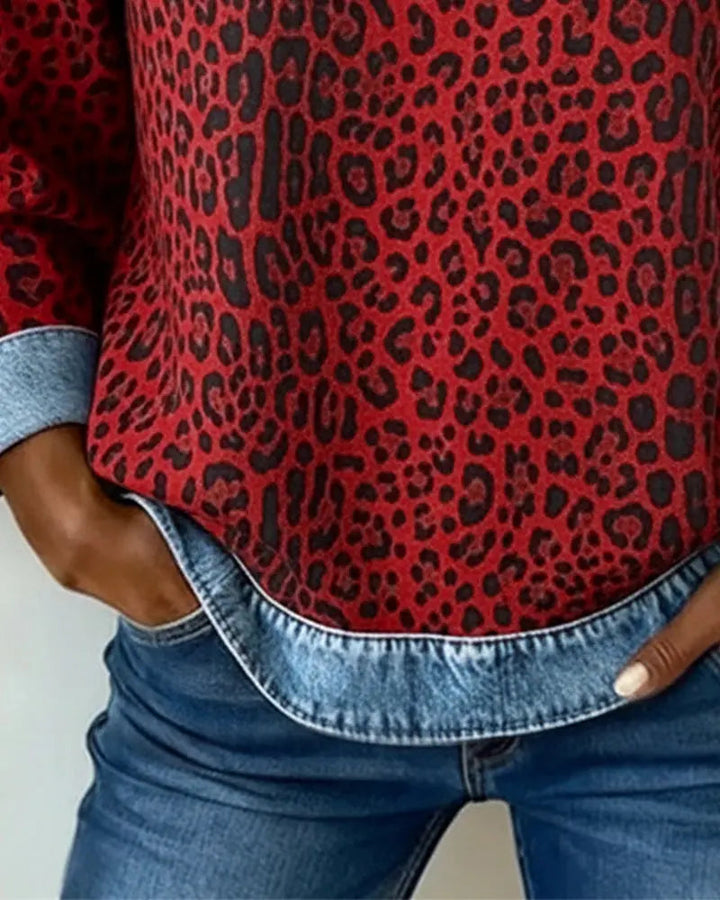 Mica | Leopard Print Patchwork Denim Jumper
