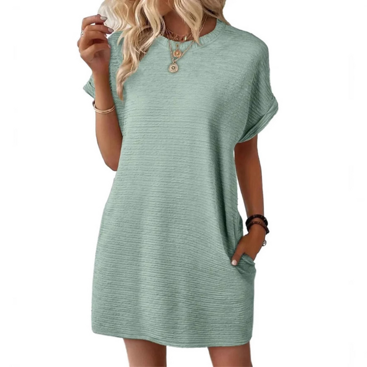 EVASHA – Casual Minimalist Round Neck Dress