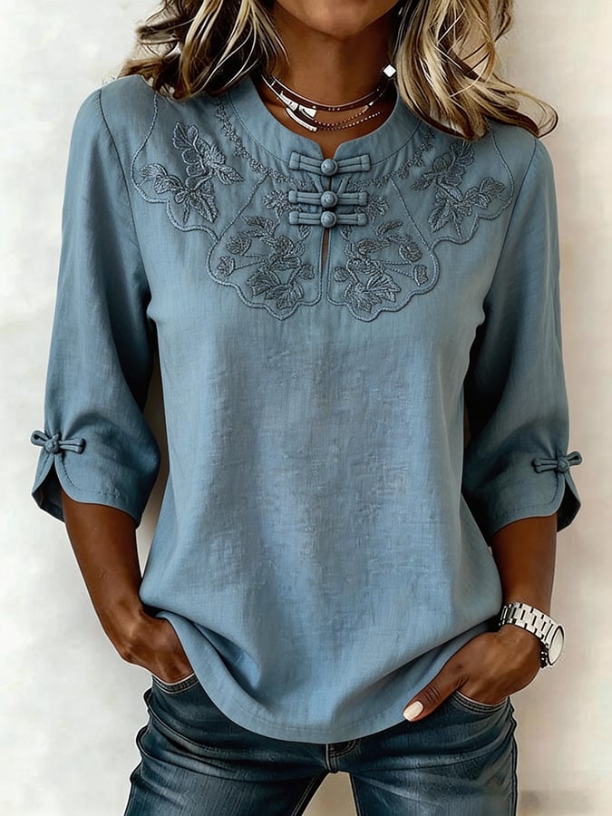 Della | Top Floral Cotton and Linen for Women