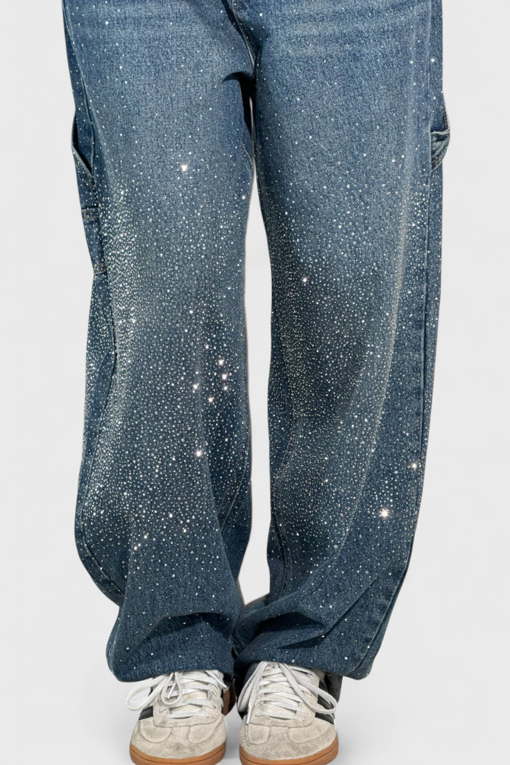 Dariya rhinestone-embellished cargo balloon jeans with cargo pockets