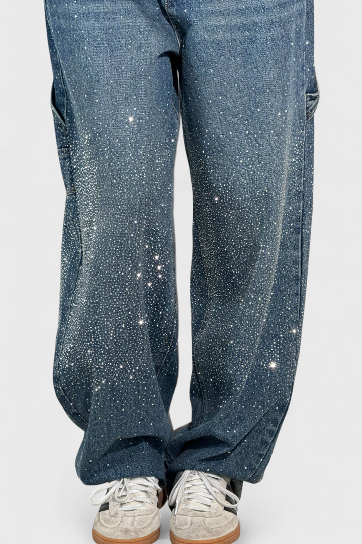 Dariya rhinestone-embellished cargo balloon jeans with cargo pockets