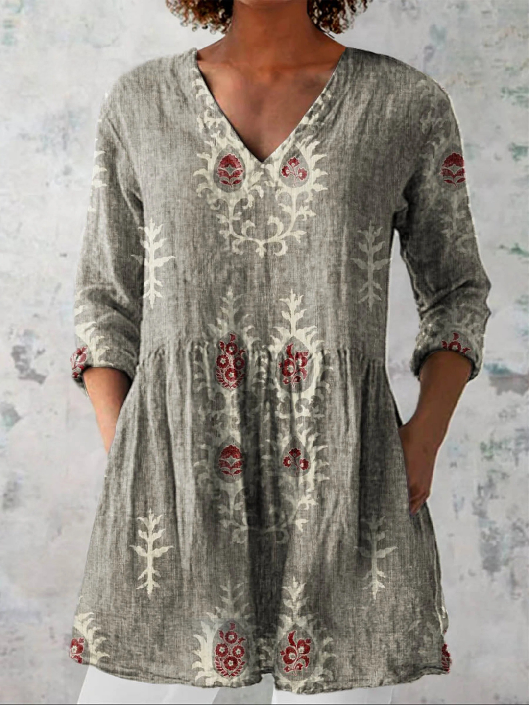 Elise | Printed V-neck Long Blouse