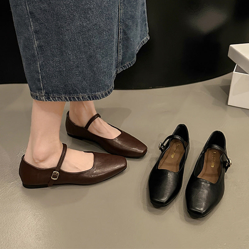 Mary-Jane Leather Flats