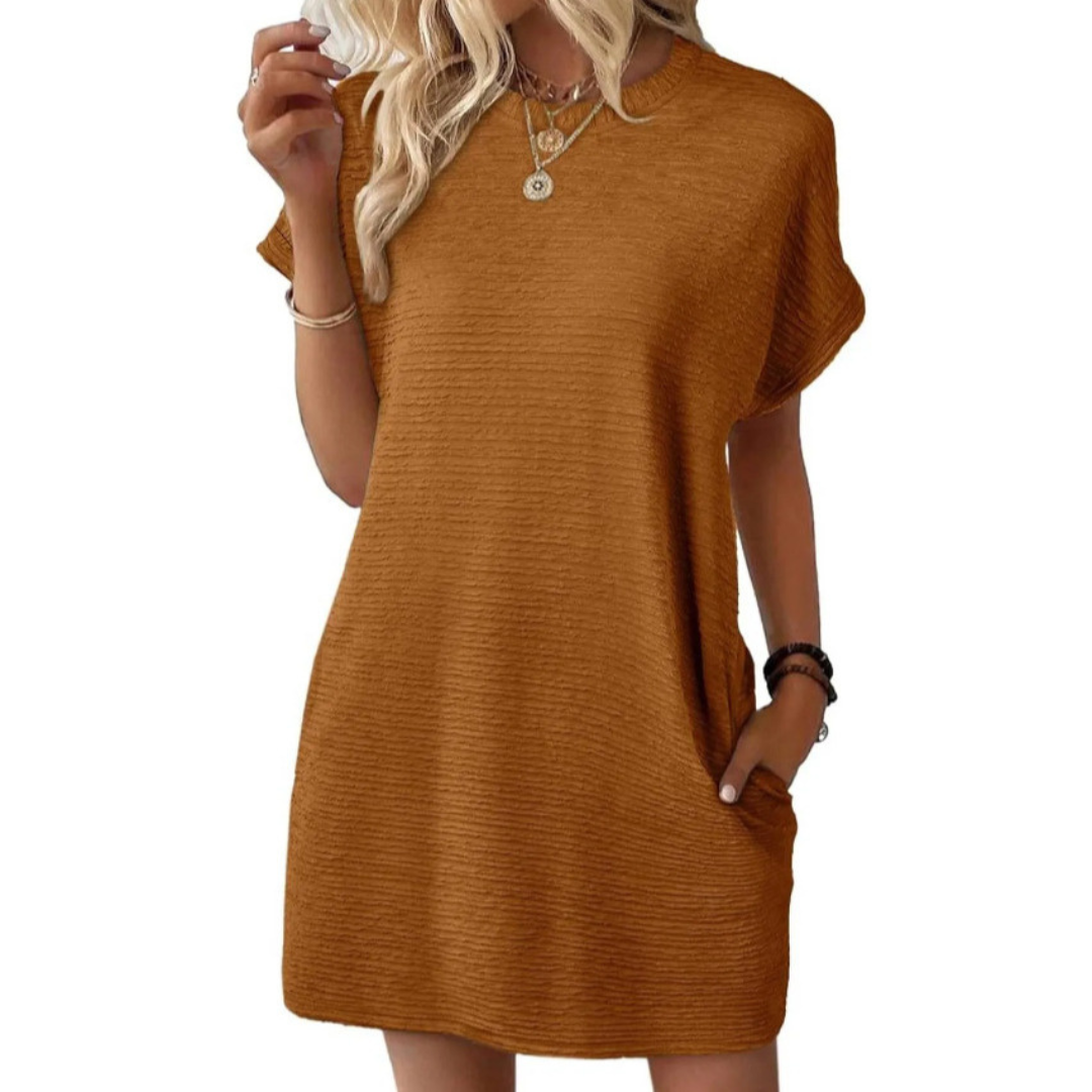EVASHA – Casual Minimalist Round Neck Dress