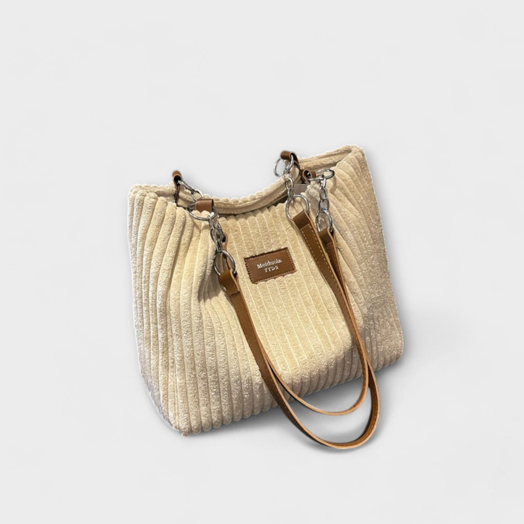 Alvinda ribbed shoulder bag with metal chain strap in khaki