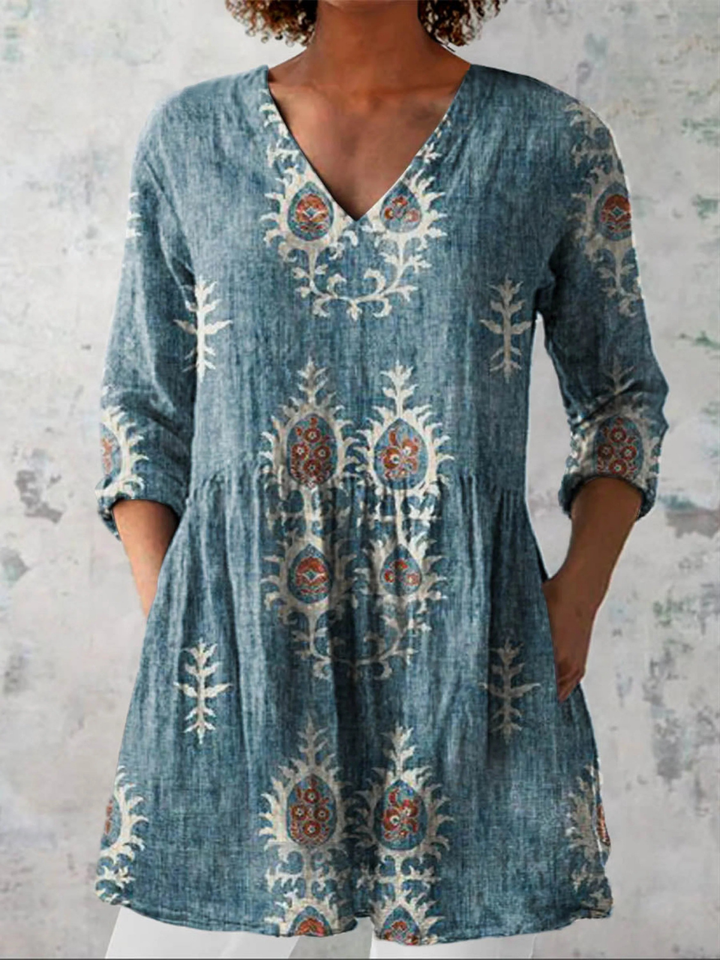 Elise | Printed V-neck Long Blouse