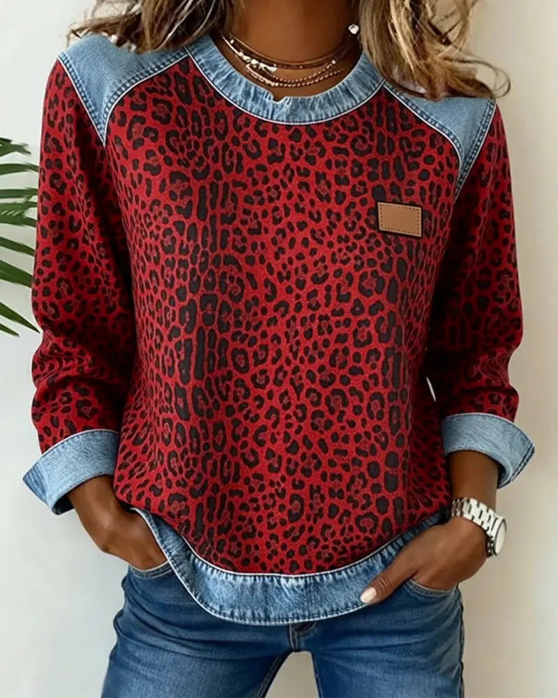 Mica | Leopard Print Patchwork Denim Jumper