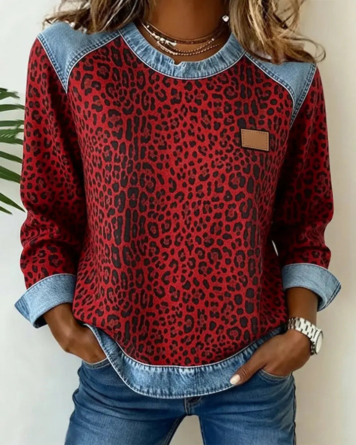 Mica | Leopard Print Patchwork Denim Jumper