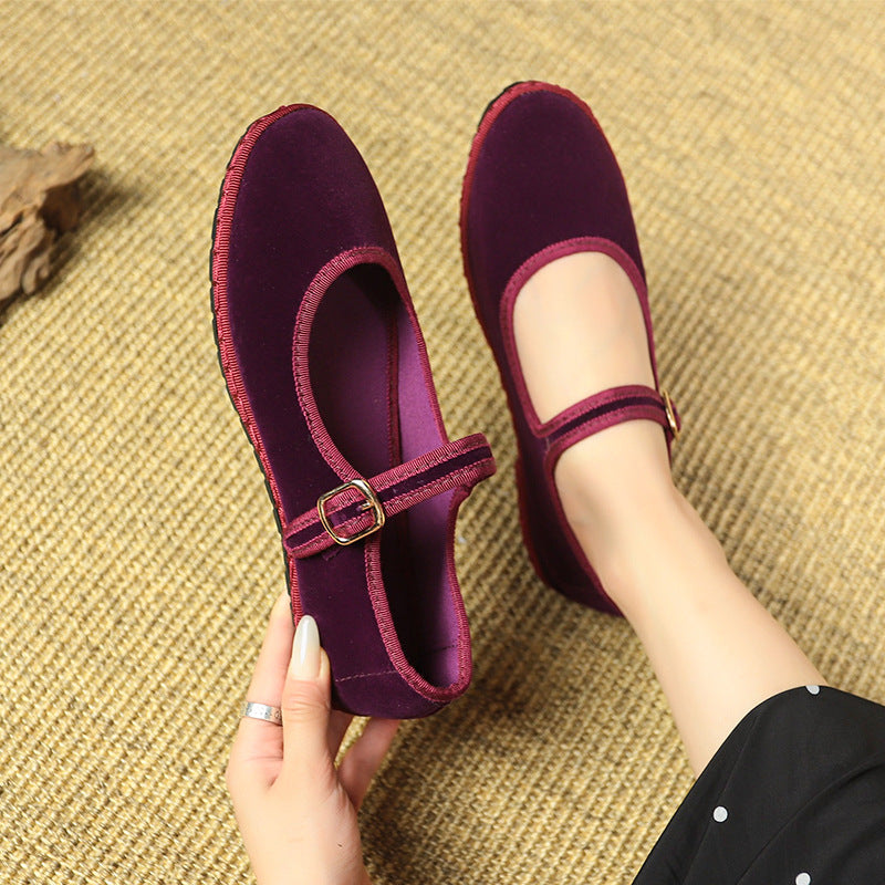 Velvet Mary Jane Flats