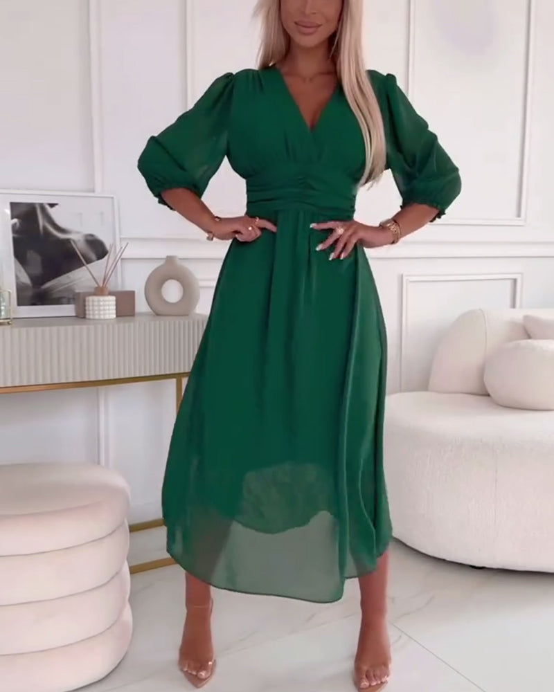 Dianne | V-Neck Solid Color Waist Dress