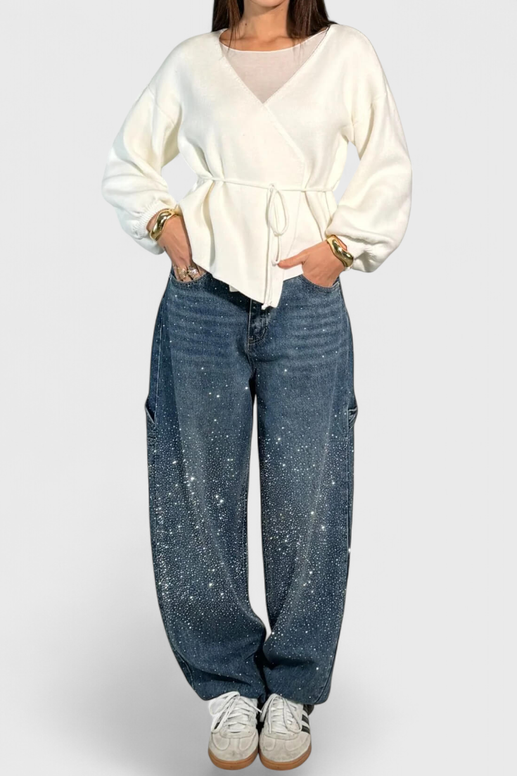 Dariya rhinestone-embellished cargo balloon jeans with cargo pockets