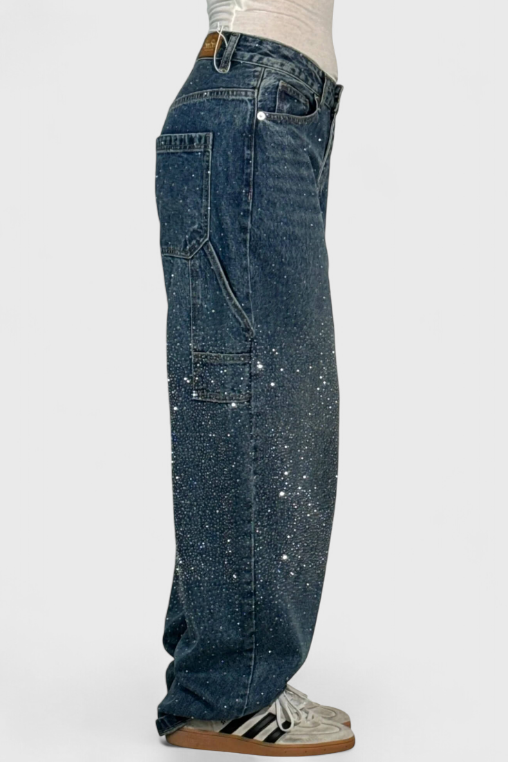 Dariya rhinestone-embellished cargo balloon jeans with cargo pockets