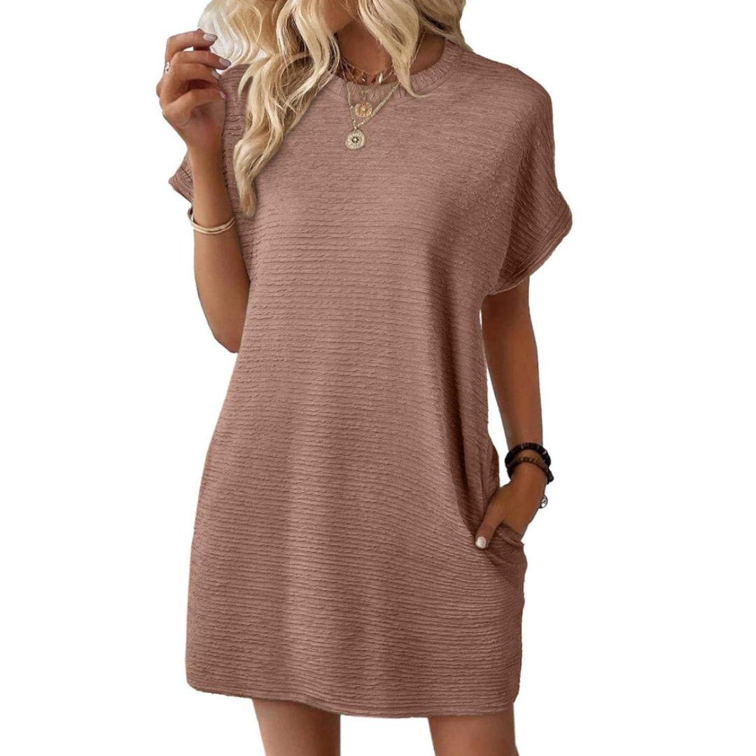 EVASHA – Casual Minimalist Round Neck Dress