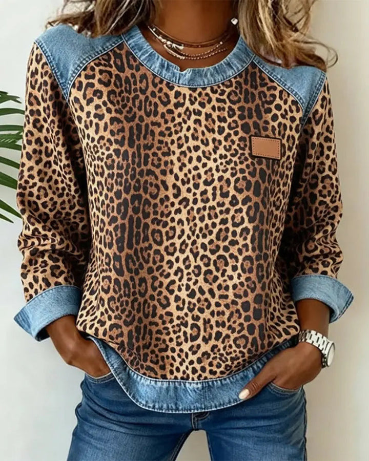 Mica | Leopard Print Patchwork Denim Jumper