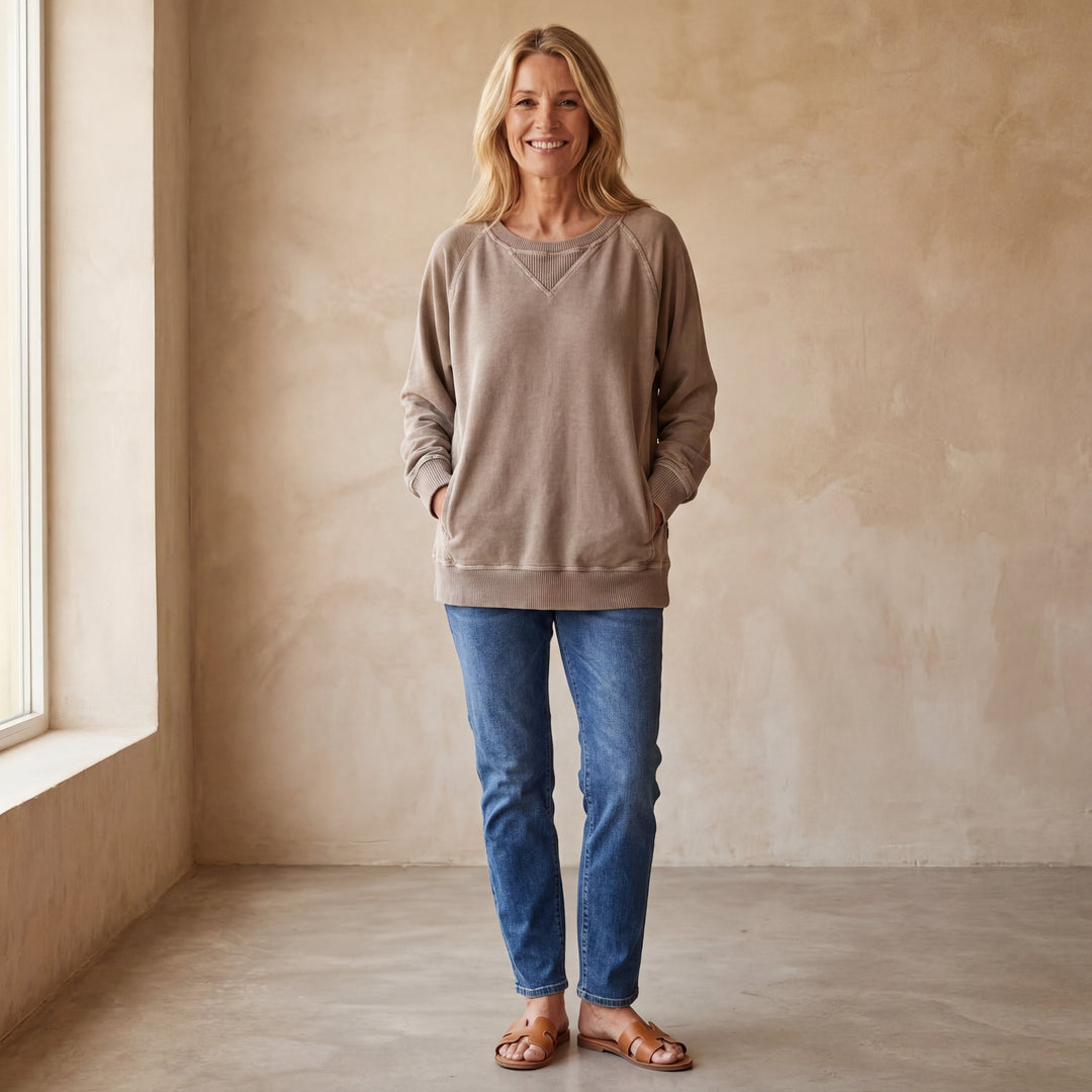 VIOLA - Ribbed Accent Pocketed Pullover