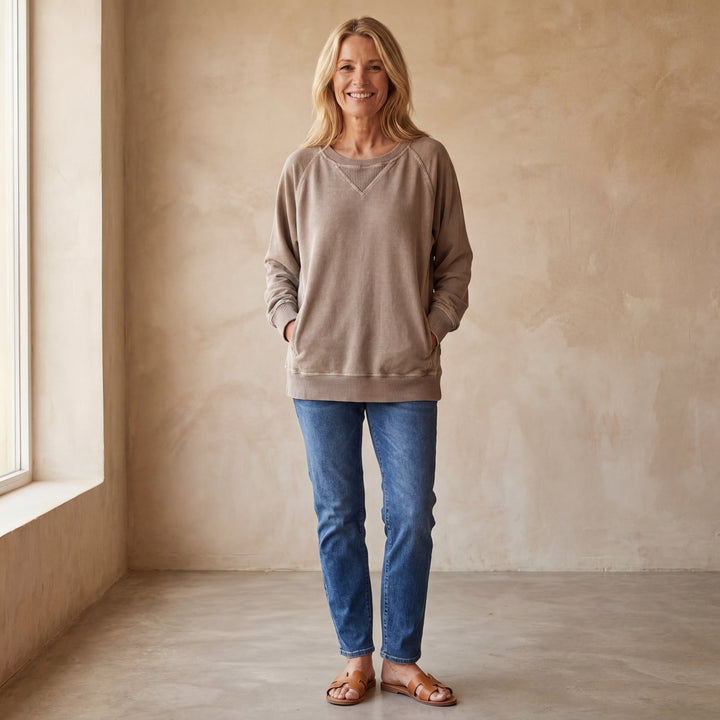 VIOLA - Ribbed Accent Pocketed Pullover