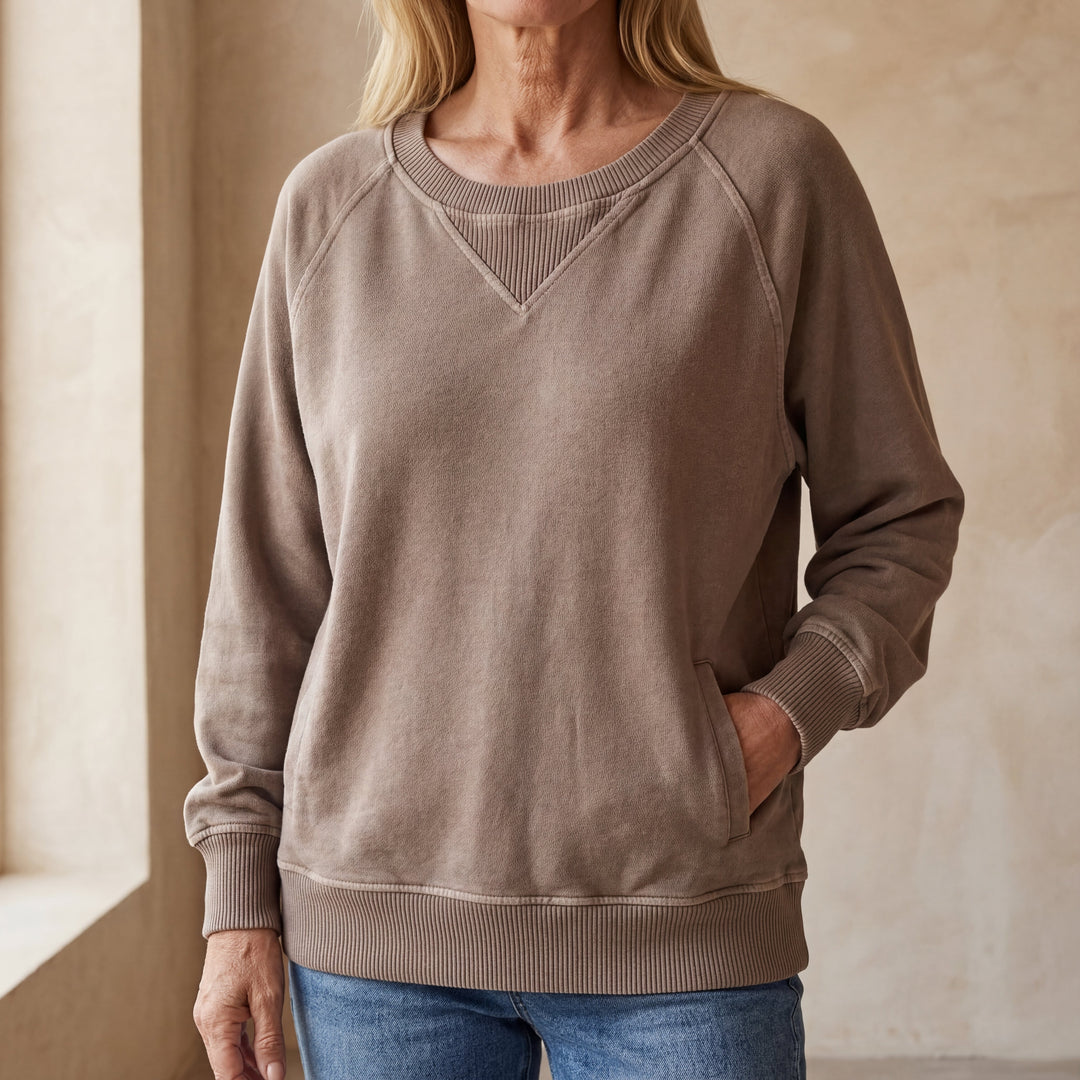 VIOLA - Ribbed Accent Pocketed Pullover
