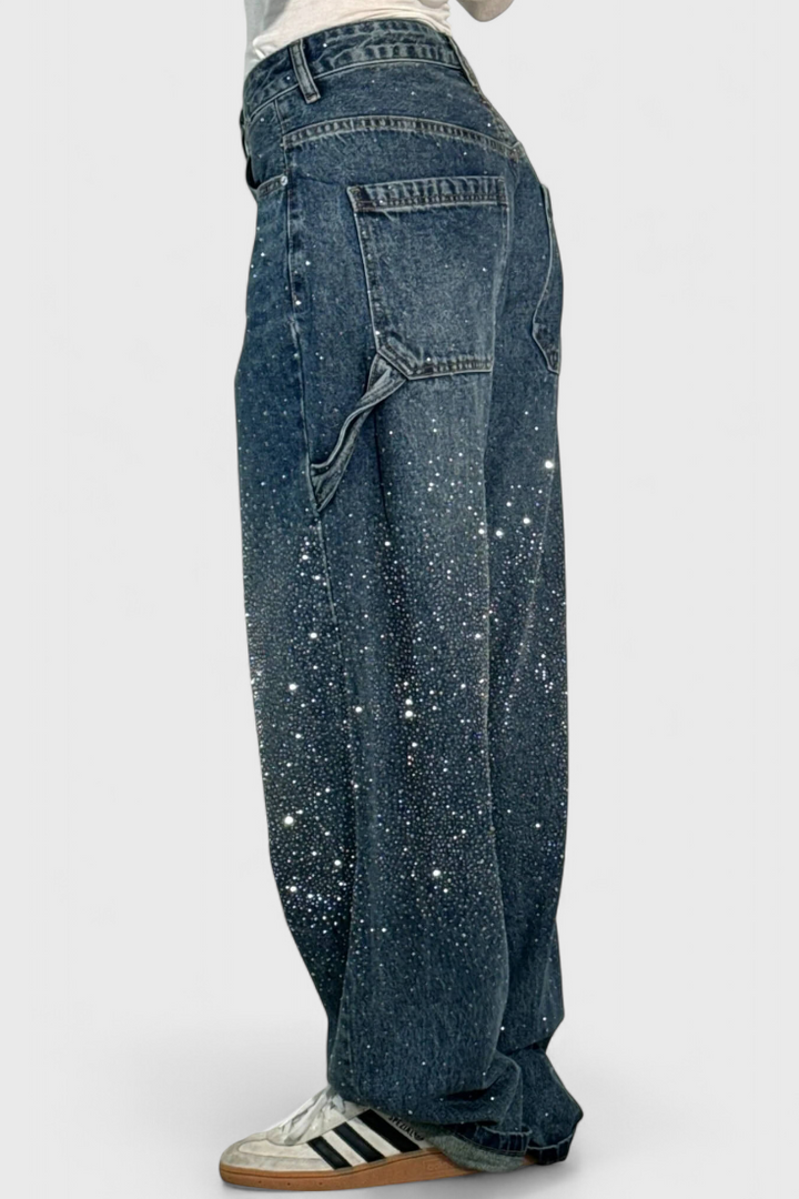 Dariya rhinestone-embellished cargo balloon jeans with cargo pockets