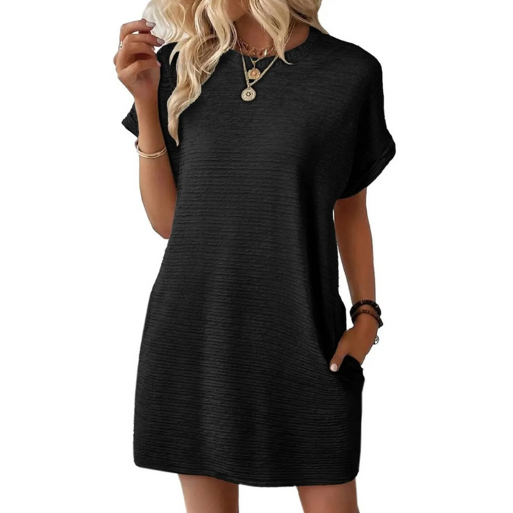 EVASHA – Casual Minimalist Round Neck Dress