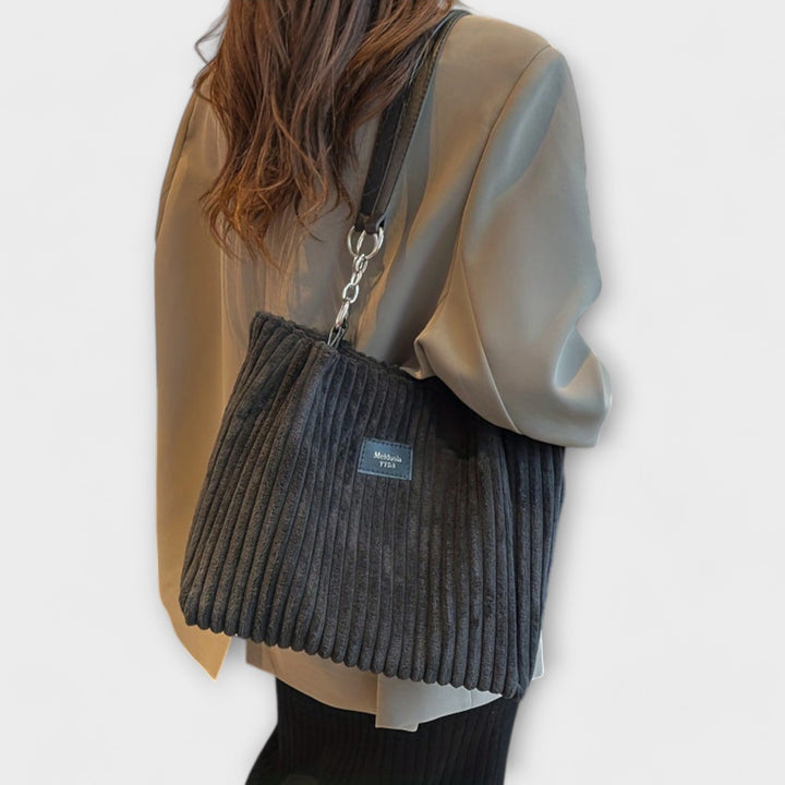 Alvinda ribbed shoulder bag with metal chain strap in khaki