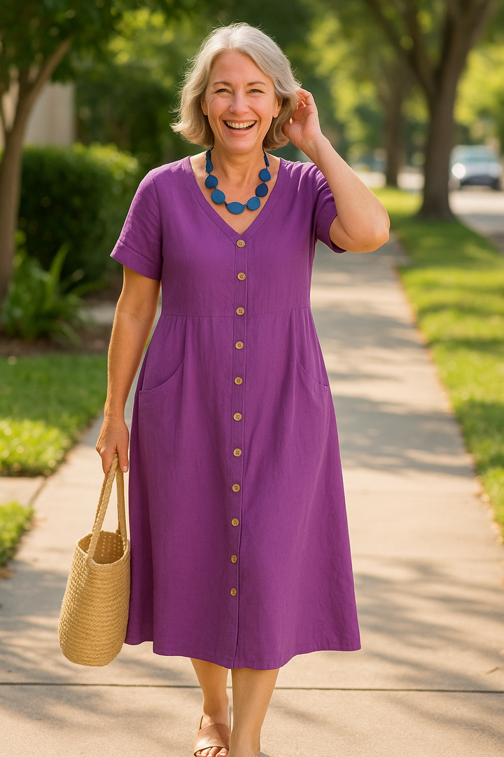 Anna | Everyday Comfort Cotton–Linen Midi Dress (AU 10–24)