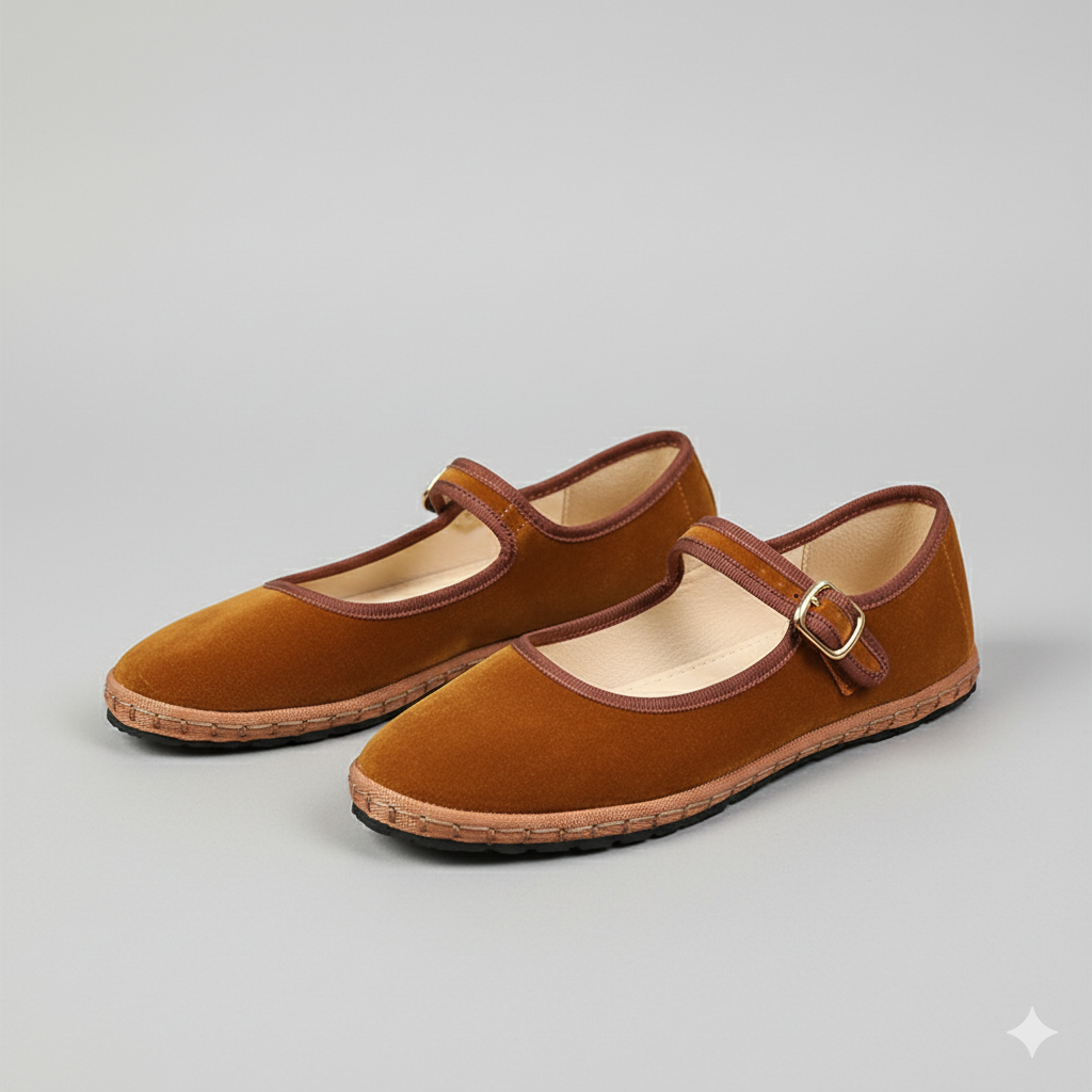 Velvet Mary Jane Flats
