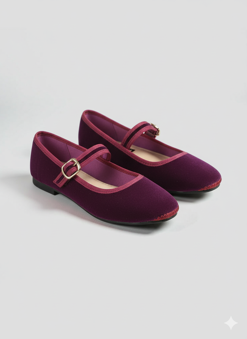Velvet Mary Jane Flats