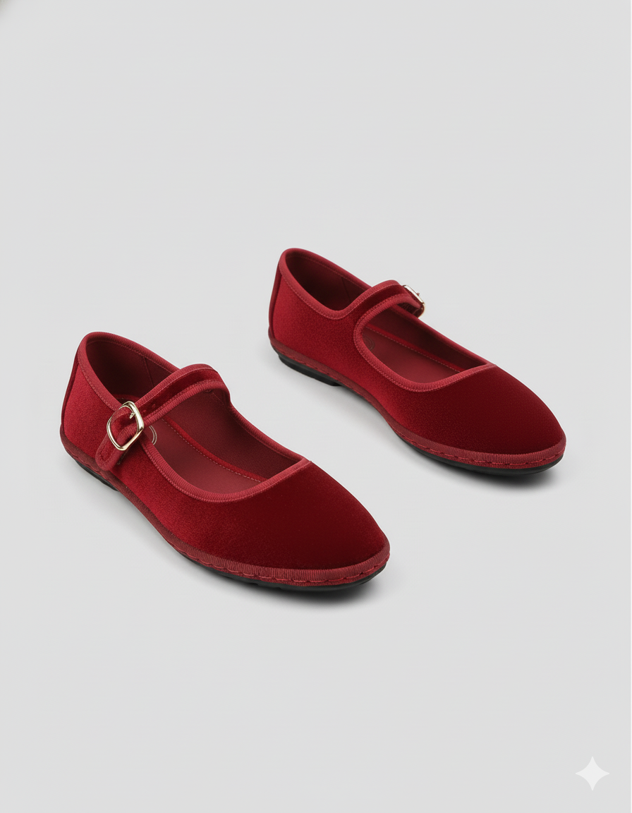 Velvet Mary Jane Flats