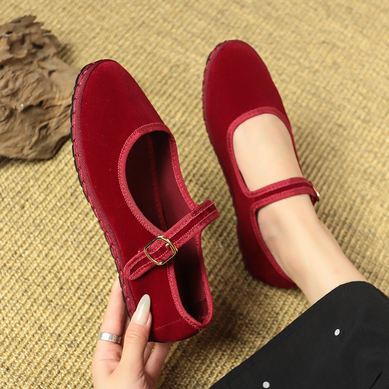 Velvet Mary Jane Flats