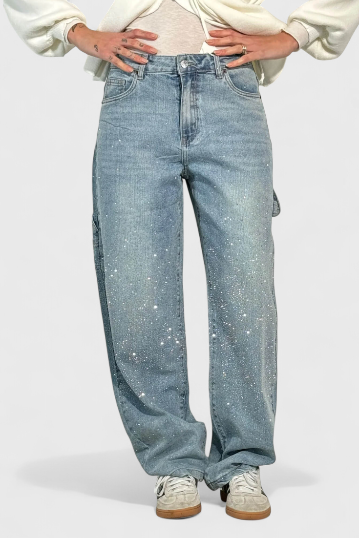 Dariya rhinestone-embellished cargo balloon jeans with cargo pockets
