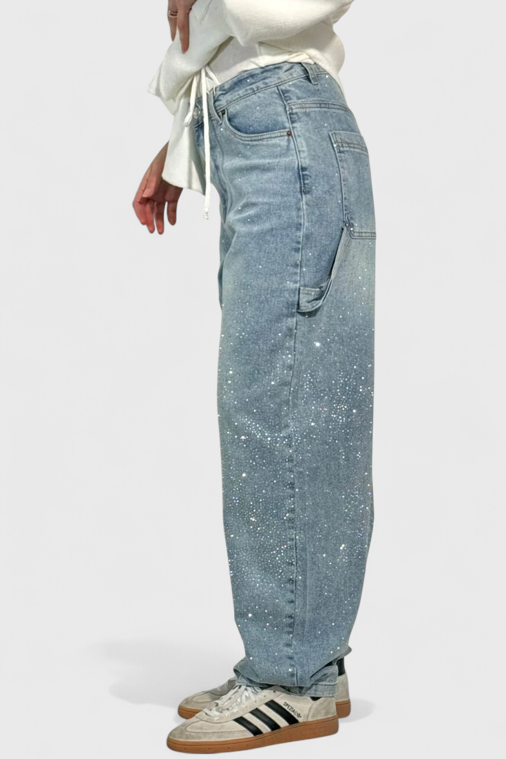 Dariya rhinestone-embellished cargo balloon jeans with cargo pockets