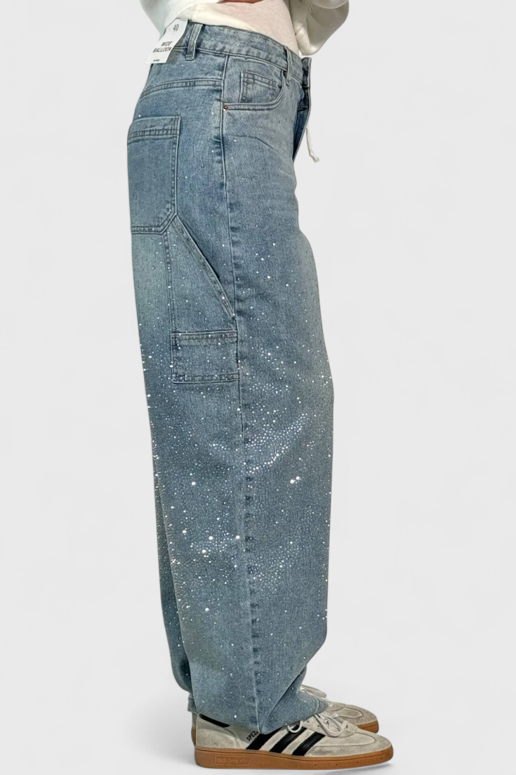 Dariya rhinestone-embellished cargo balloon jeans with cargo pockets