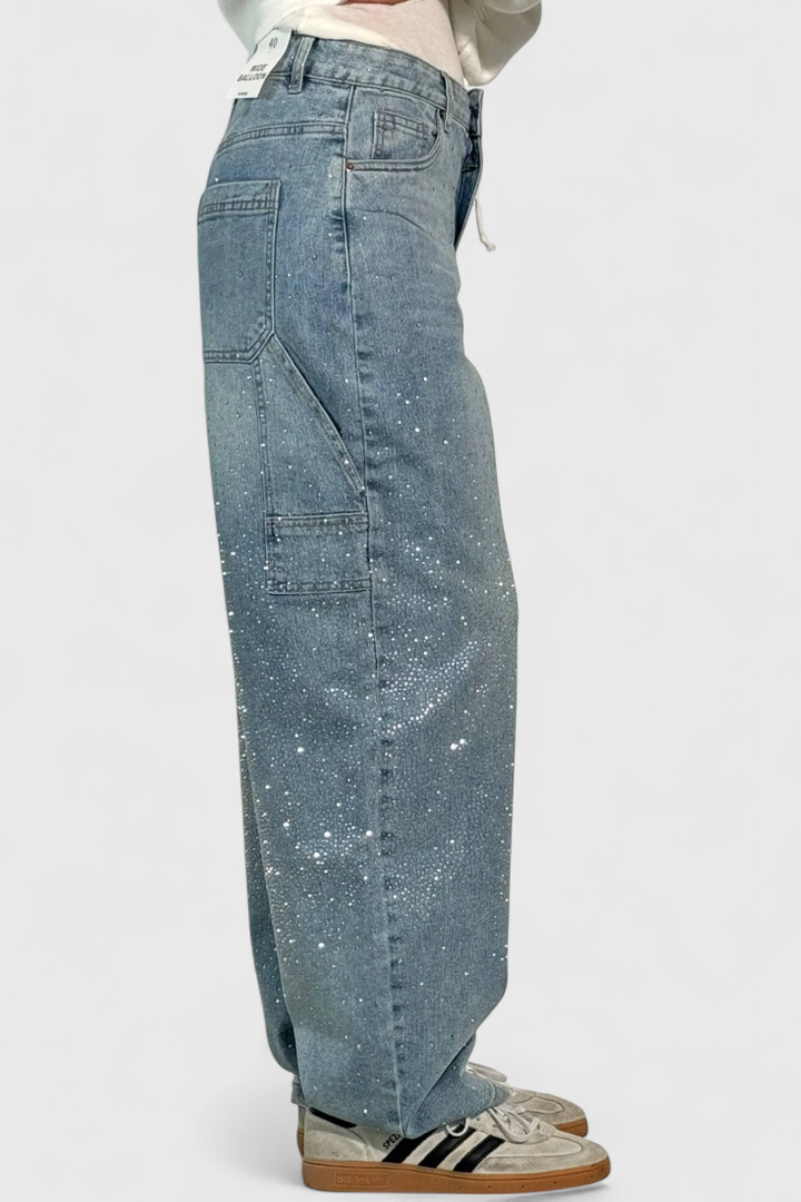 Dariya rhinestone-embellished cargo balloon jeans with cargo pockets