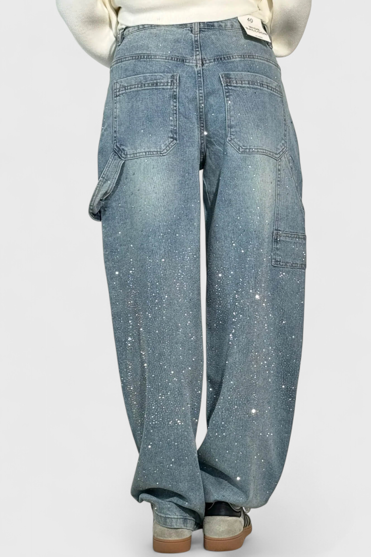 Dariya rhinestone-embellished cargo balloon jeans with cargo pockets