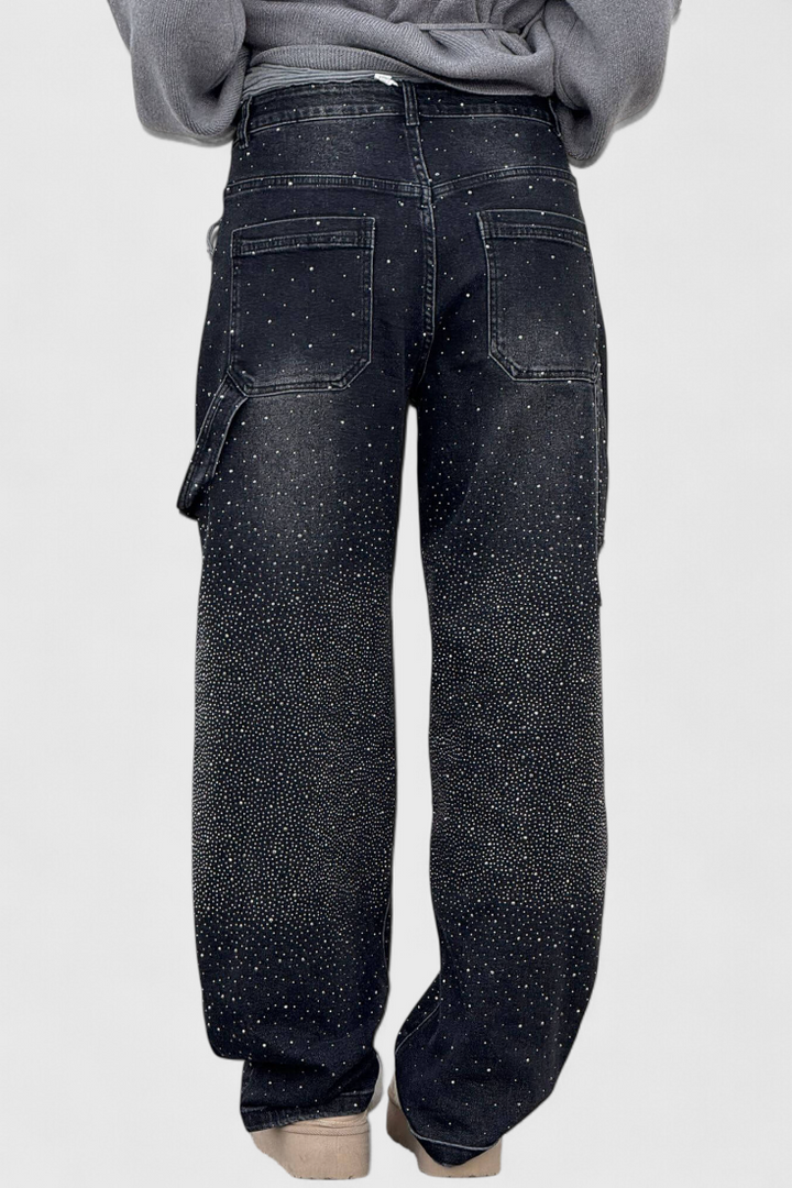 Dariya rhinestone-embellished cargo balloon jeans with cargo pockets