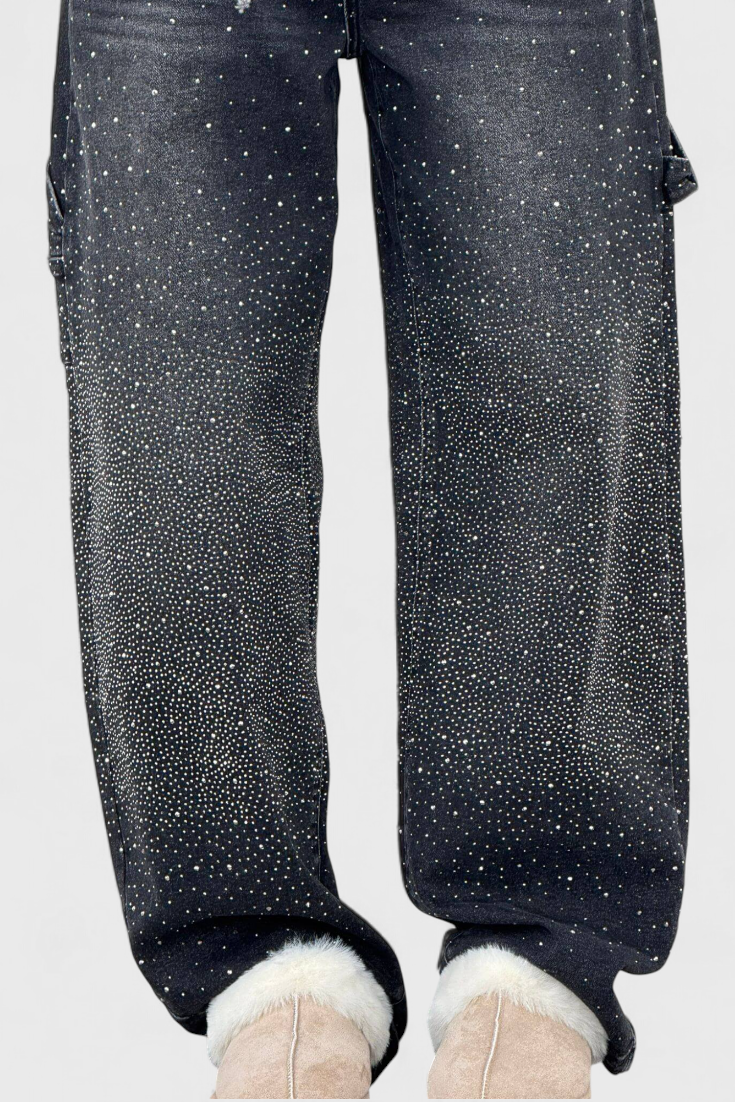 Dariya rhinestone-embellished cargo balloon jeans with cargo pockets