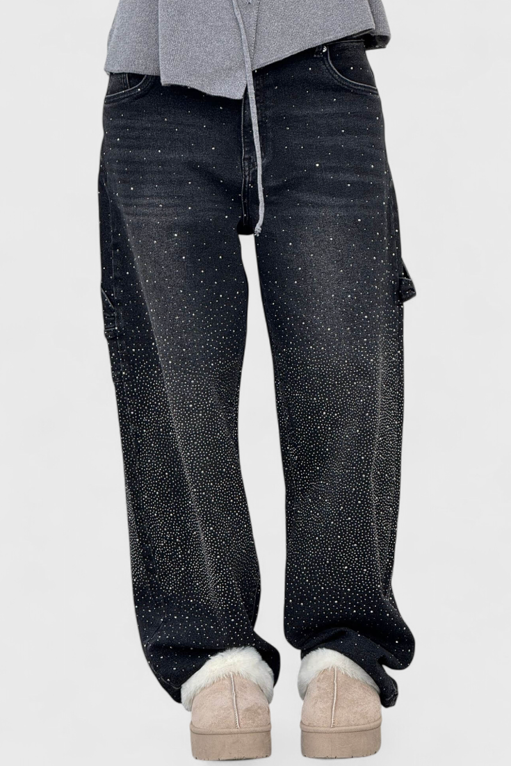 Dariya rhinestone-embellished cargo balloon jeans with cargo pockets
