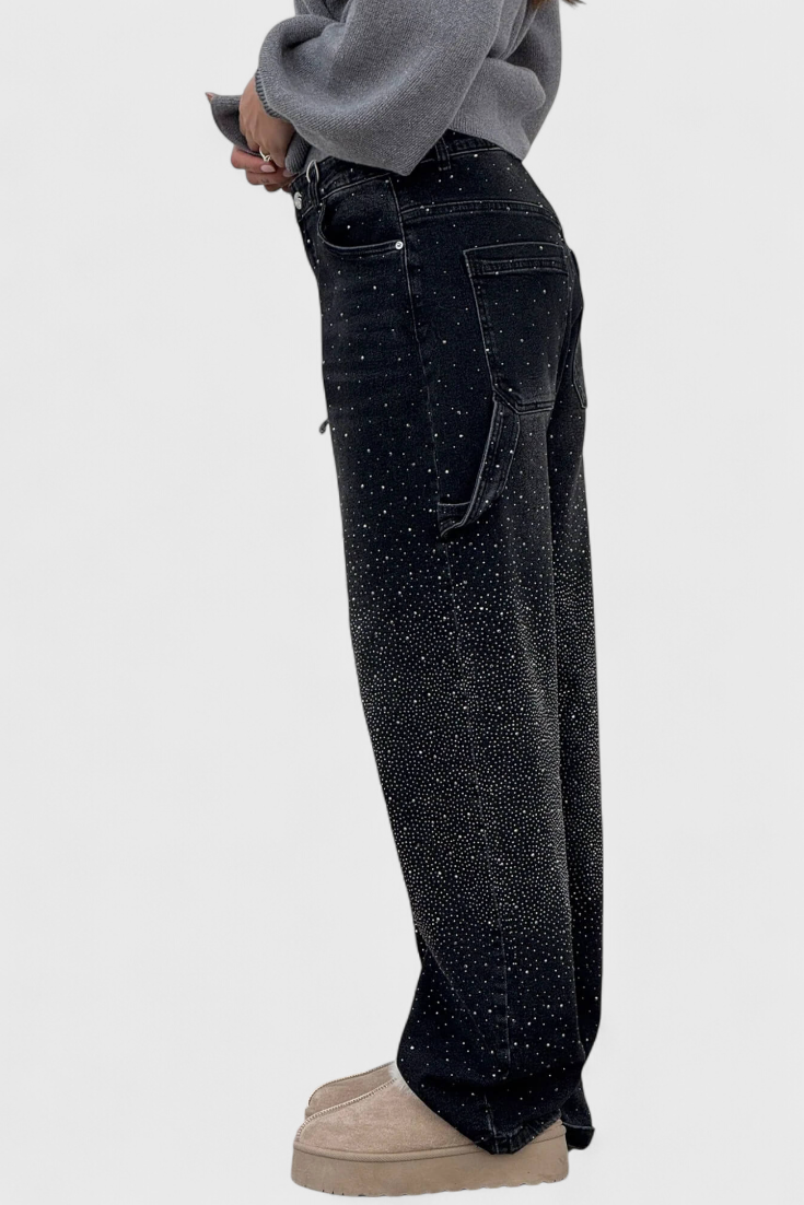 Dariya rhinestone-embellished cargo balloon jeans with cargo pockets