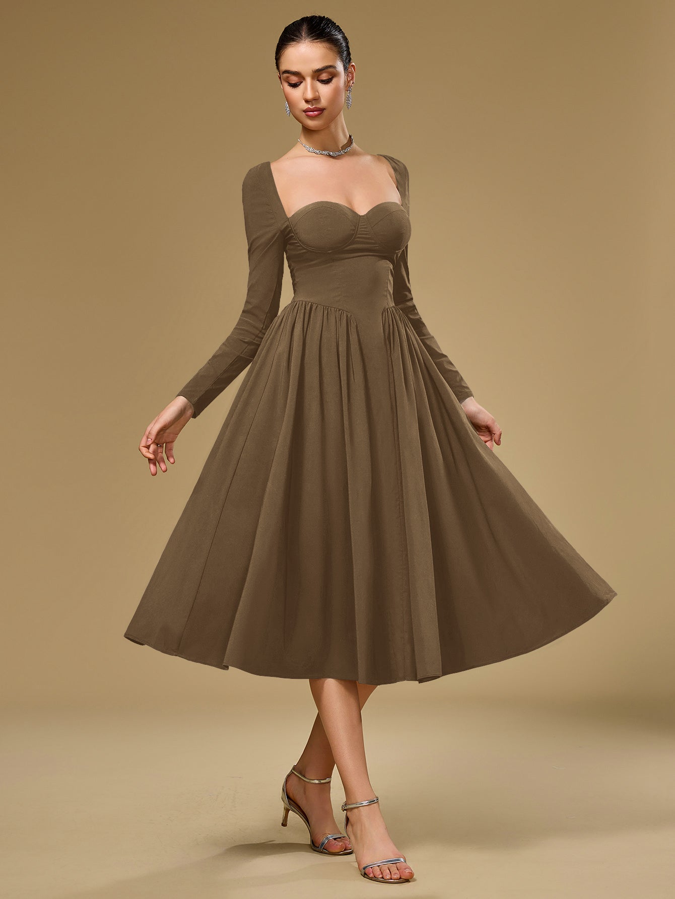 Long Sleeve Tie Back A-Line Dress